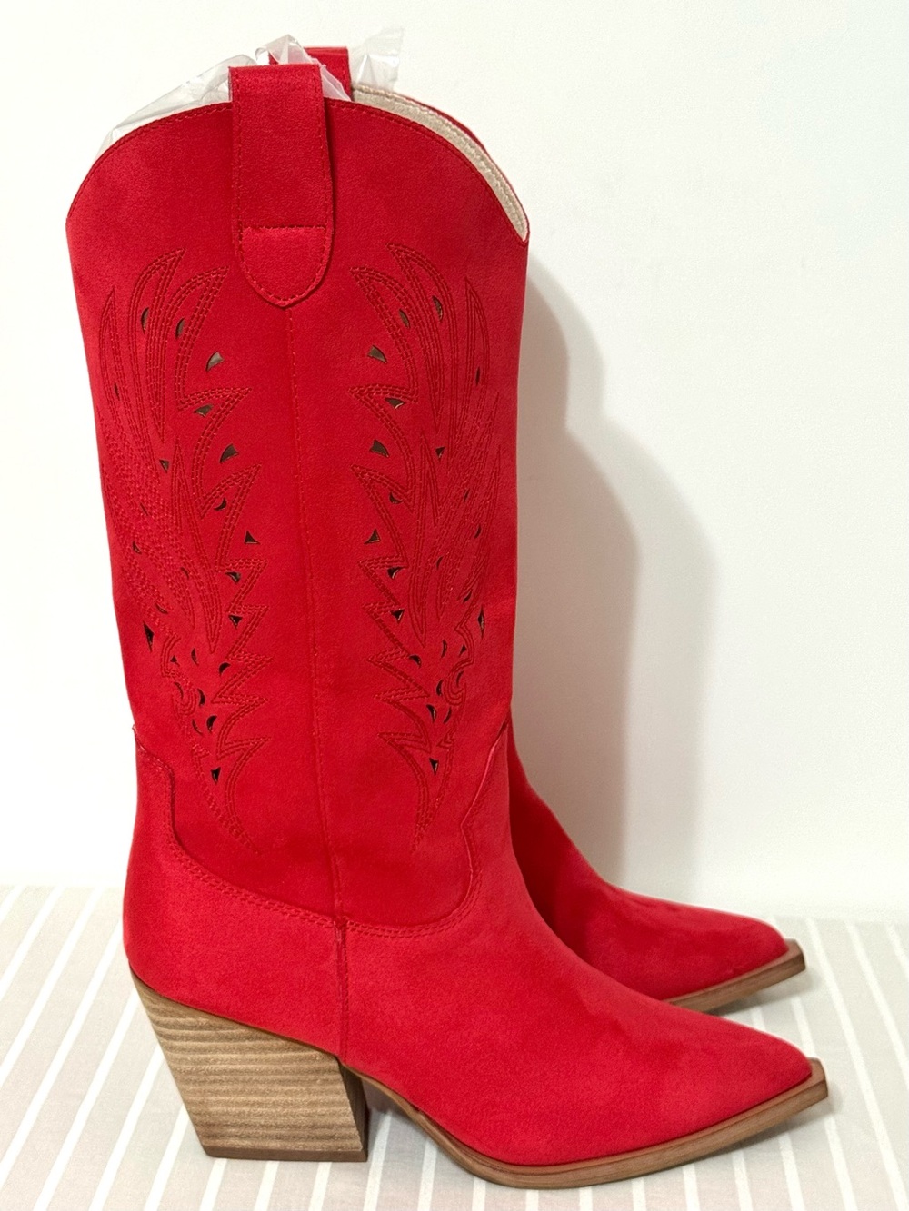 VICI Arnell Western Cowgirl Boots Suede Laser Cut Red Women’s Size 8.5 - Picture 4 of 16